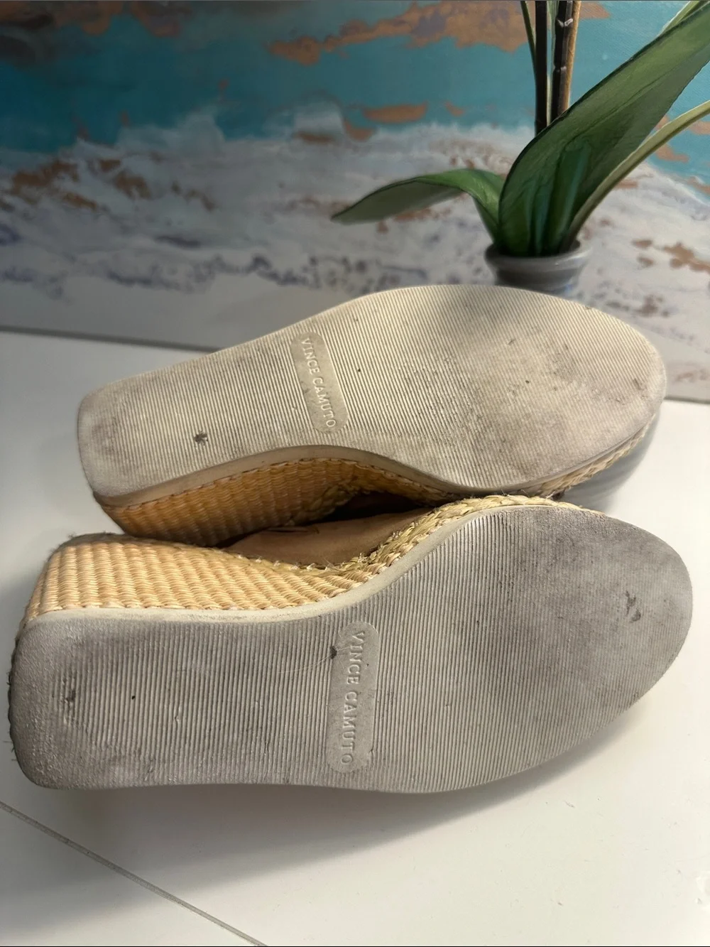 Vince Camuto Brissia Taupe Suede Espadrille Wedge Mule - Picture 5 of 5